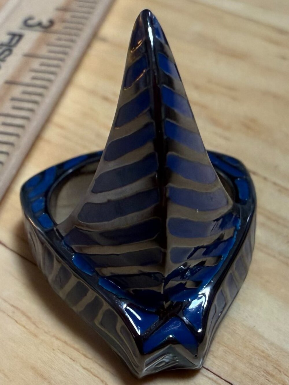 Gunmetal Blue Enamel Designer Claw Spike Statement Ring Steel Size 6 Dramatic